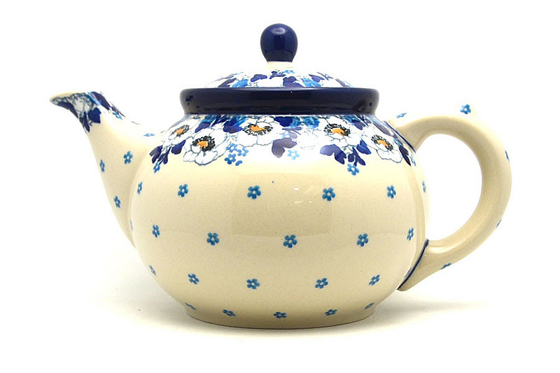 Ceramika Artystyczna Polish Pottery Teapot - 1 1/4 qt. - White Poppy 060-2222a (Ceramika Artystyczna)