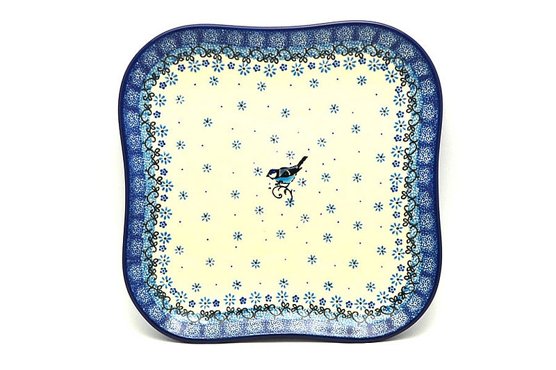 Ceramika Artystyczna Polish Pottery Tray - Rounded Square - Bluebird 581-2529a (Ceramika Artystyczna)