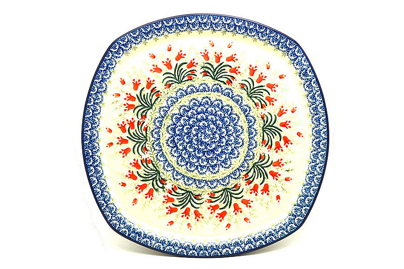 Ceramika Artystyczna Polish Pottery Tray - Rounded Square - Crimson Bells F83-1437a (Ceramika Artystyczna)