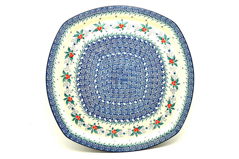 Ceramika Artystyczna Polish Pottery Tray - Rounded Square - Winter Holly F83-2973a (Ceramika Artystyczna)