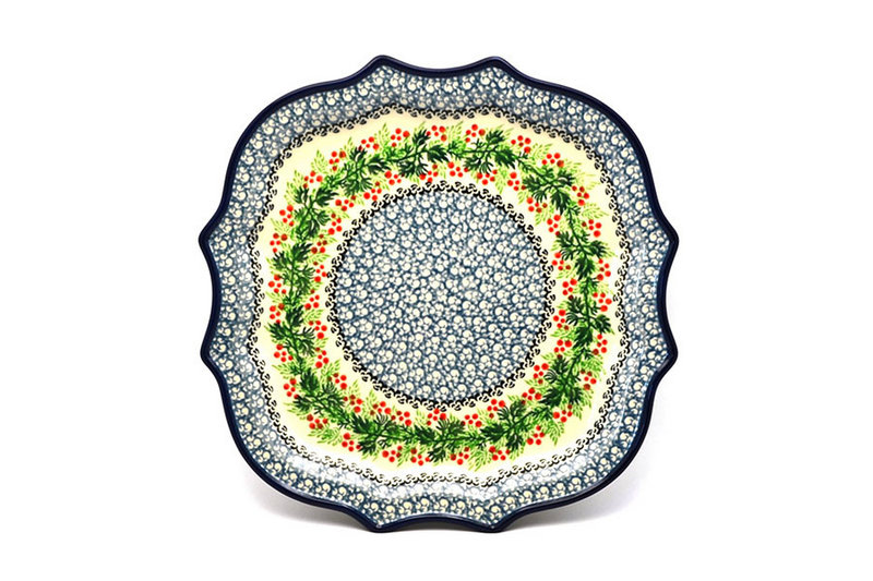 Ceramika Artystyczna Polish Pottery Tray - Serpentine Edge - Holly Berry 507-1734a (Ceramika Artystyczna)