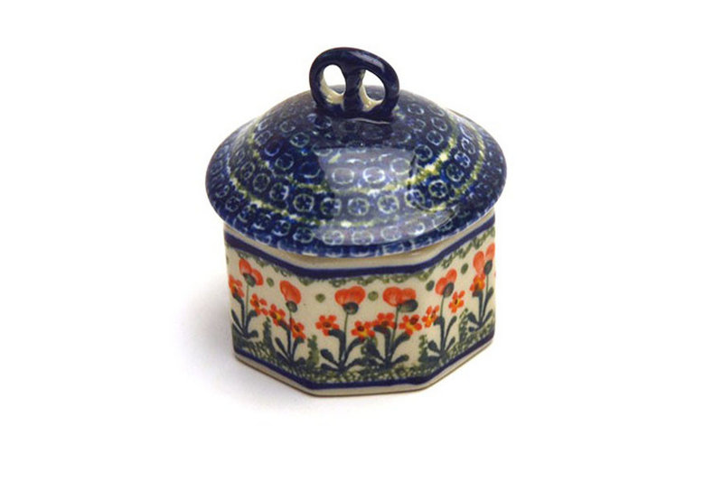 Ceramika Artystyczna Polish Pottery Trinket Box - Peach Spring Daisy 110-560a (Ceramika Artystyczna)