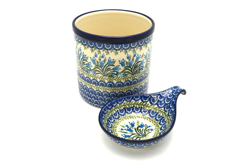 Ceramika Artystyczna Polish Pottery Utensil Holder Set - Blue Bells S00-1432a (Ceramika Artystyczna)