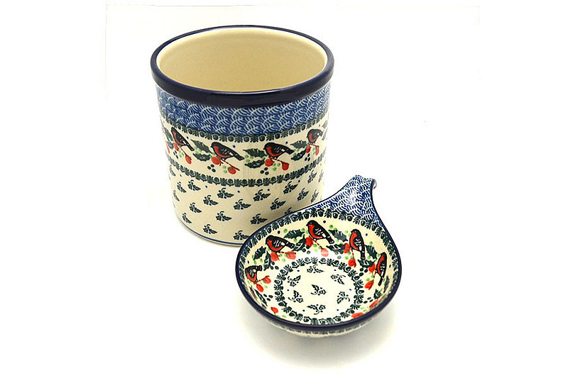 Ceramika Artystyczna Polish Pottery Utensil Holder Set - Red Robin S00-1257a (Ceramika Artystyczna)