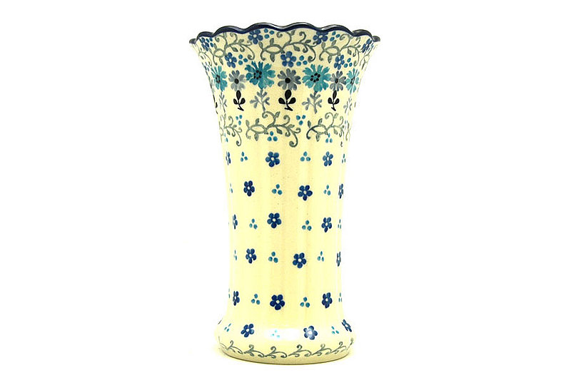 Polish Pottery Vase - Medium Fluted - Bachelor Button