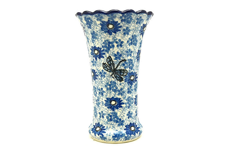 Ceramika Artystyczna Polish Pottery Vase - Medium Fluted - Blue Dragonfly 050-2999a (Ceramika Artystyczna)