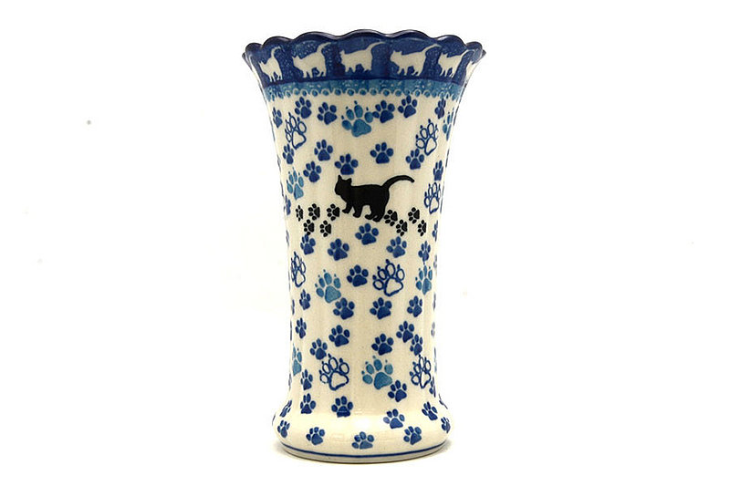 Ceramika Artystyczna Polish Pottery Vase - Medium Fluted - Boo Boo Kitty 050-1771a (Ceramika Artystyczna)