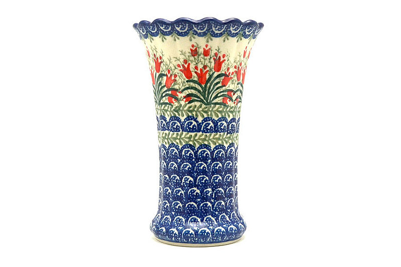 Ceramika Artystyczna Polish Pottery Vase - Medium Fluted - Crimson Bells 050-1437a (Ceramika Artystyczna)