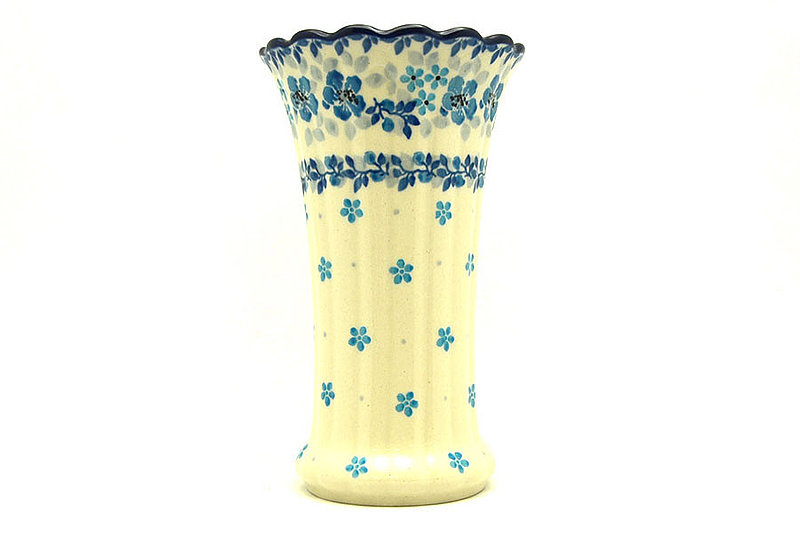 Ceramika Artystyczna Polish Pottery Vase - Medium Fluted - Flax Flower 050-2642a (Ceramika Artystyczna)