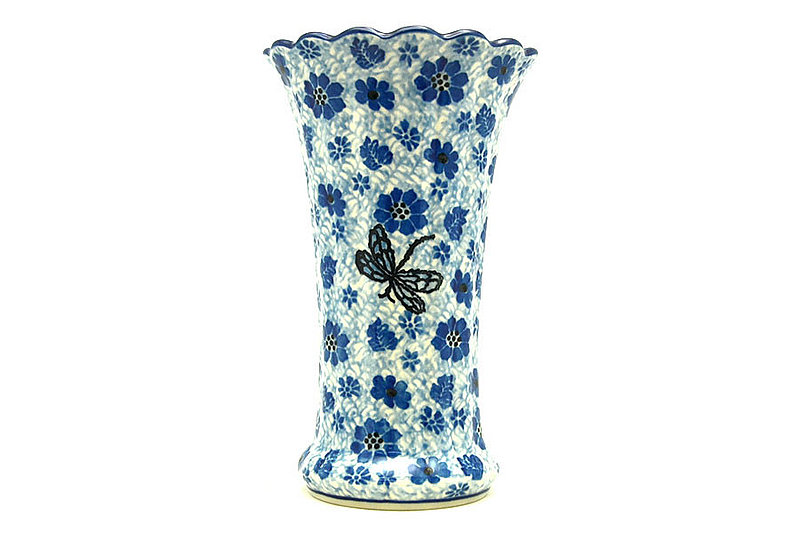 Ceramika Artystyczna Polish Pottery Vase - Medium Fluted - Hidden Dragonfly 050-1443a (Ceramika Artystyczna)