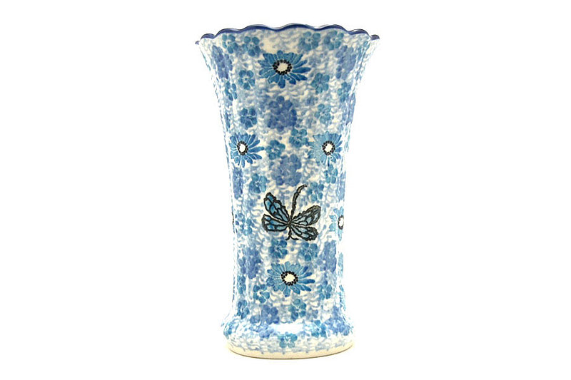 Polish Pottery Vase - Medium Fluted - Misty Dragonfly