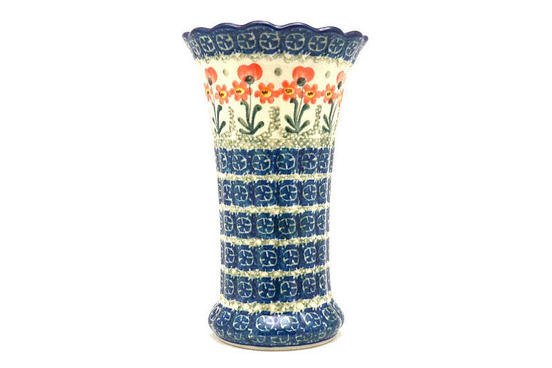 Polish Pottery Vase - Medium Fluted - Peach Spring Daisy