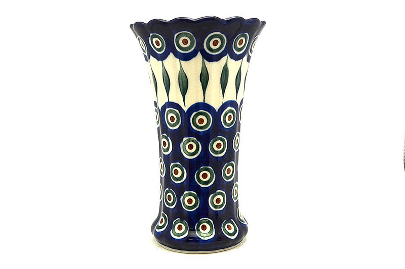 Ceramika Artystyczna Polish Pottery Vase - Medium Fluted - Peacock 050-054a (Ceramika Artystyczna)