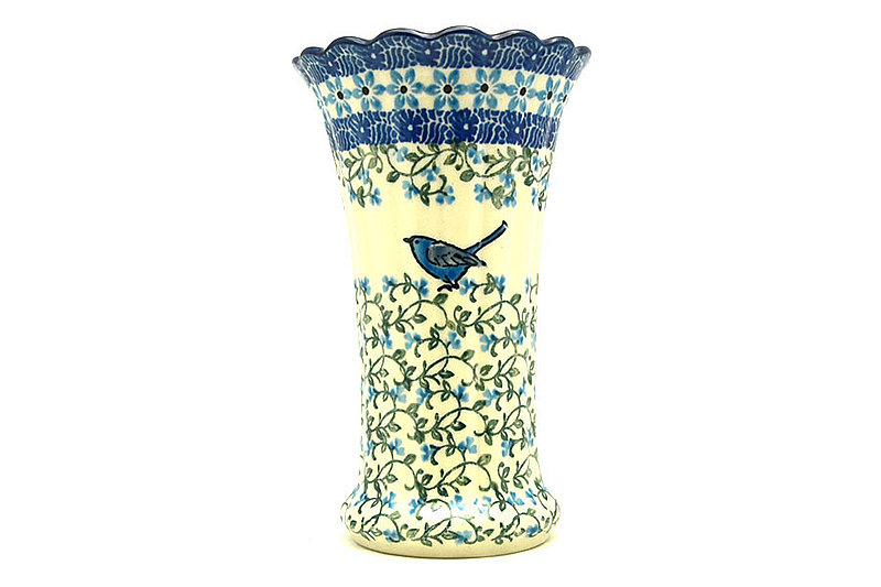 Ceramika Artystyczna Polish Pottery Vase - Medium Fluted - Song Bird 050-1932a (Ceramika Artystyczna)