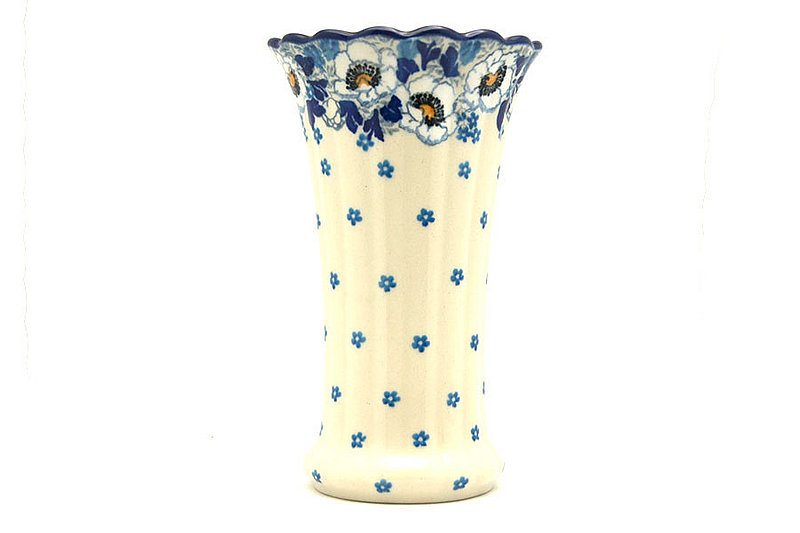 Polish Pottery Vase - Medium Fluted - White Poppy