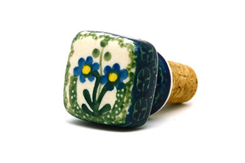 Polish Pottery Wine Stopper - Blue Spring Daisy