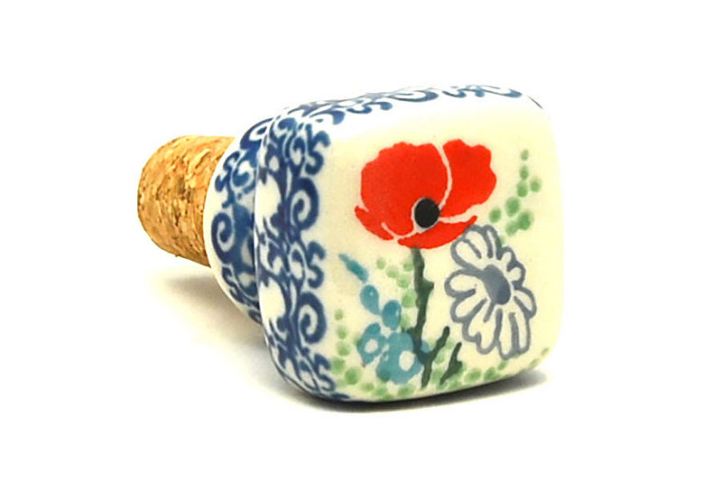 Ceramika Artystyczna Polish Pottery Wine Stopper - Red Poppy Garden 832-2901a (Ceramika Artystyczna)