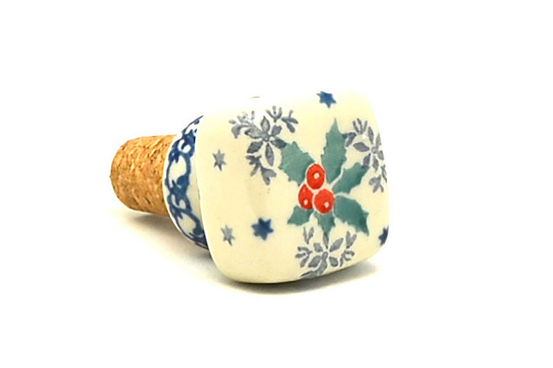 Ceramika Artystyczna Polish Pottery Wine Stopper - Winter Holly 832-2973a (Ceramika Artystyczna)
