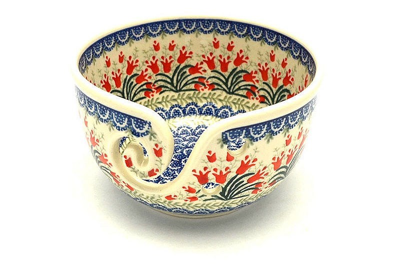 Ceramika Artystyczna Polish Pottery Yarn Bowl - Crimson Bells G04-1437a (Ceramika Artystyczna)