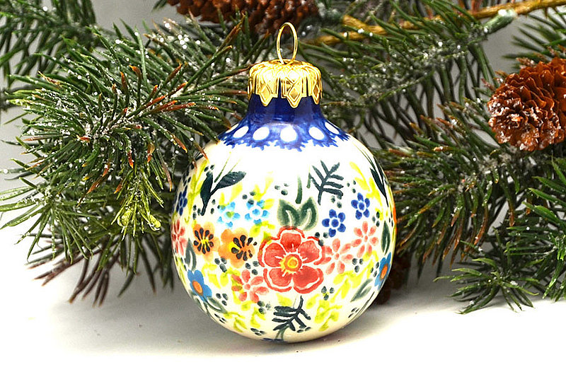 Polish Pottery Ornament - Ball - Christmas Flowers
