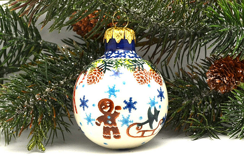 Polish Pottery Ornament - Ball - Gingerbread Man