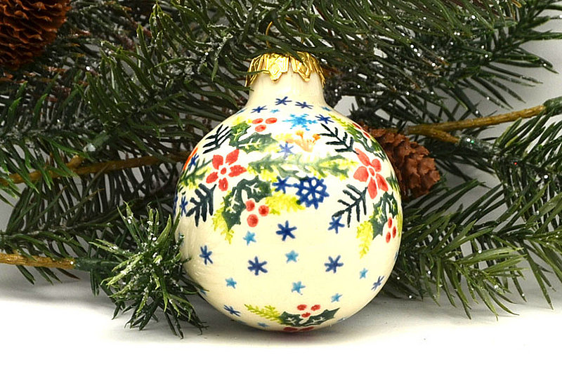 Polish Pottery Ornament - Ball - Holly Garland