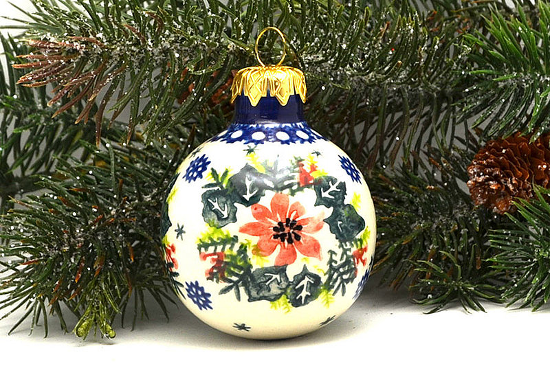 Polish Pottery Ornament - Ball - Poinsettia