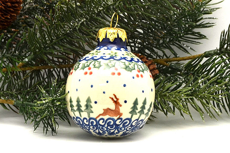 Polish Pottery Ornament - Ball - Reindeer Games