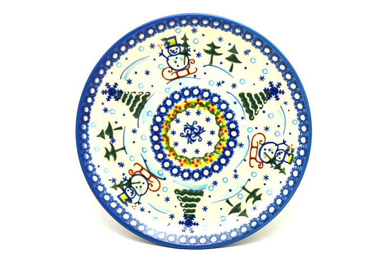 Polish Pottery Salad Plate - Vena Sledding Snowman