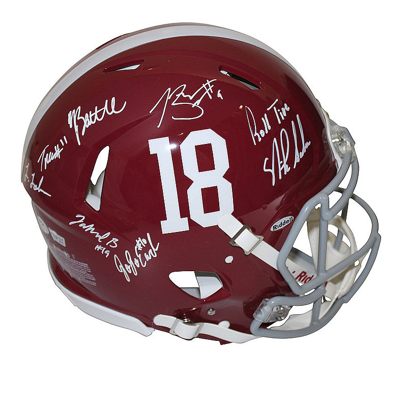 2021 Alabama Crimson Tide Team Autographed Signed Riddell Speed Full Size Authentic Helmet with Coach Saban and More - Fanatics and PSA/DNA Authentic