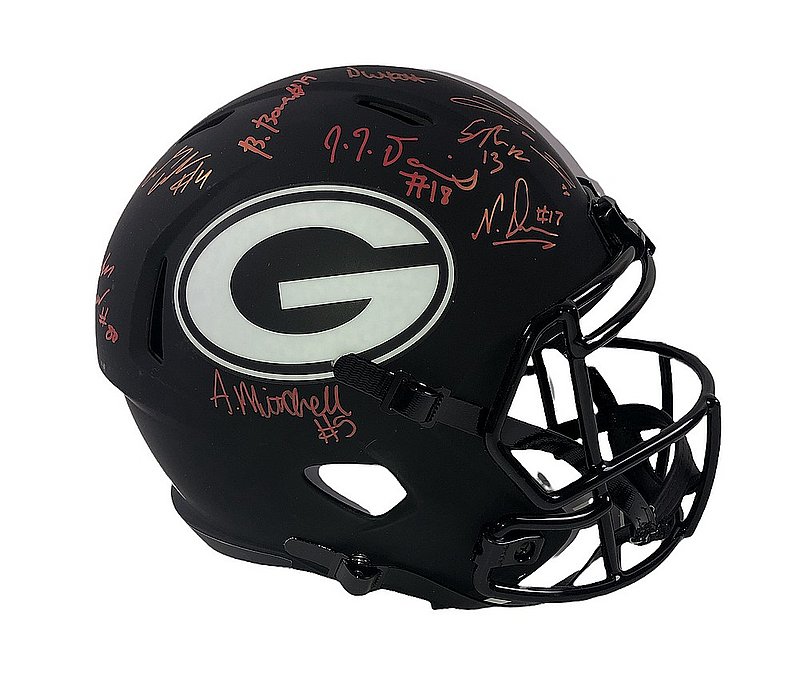 2021 National Champions Team Autographed Signed Georgia Bulldogs Riddell Eclipse Speed Replica Helmet with 9 Sigs in Red - Beckett QR Authentic