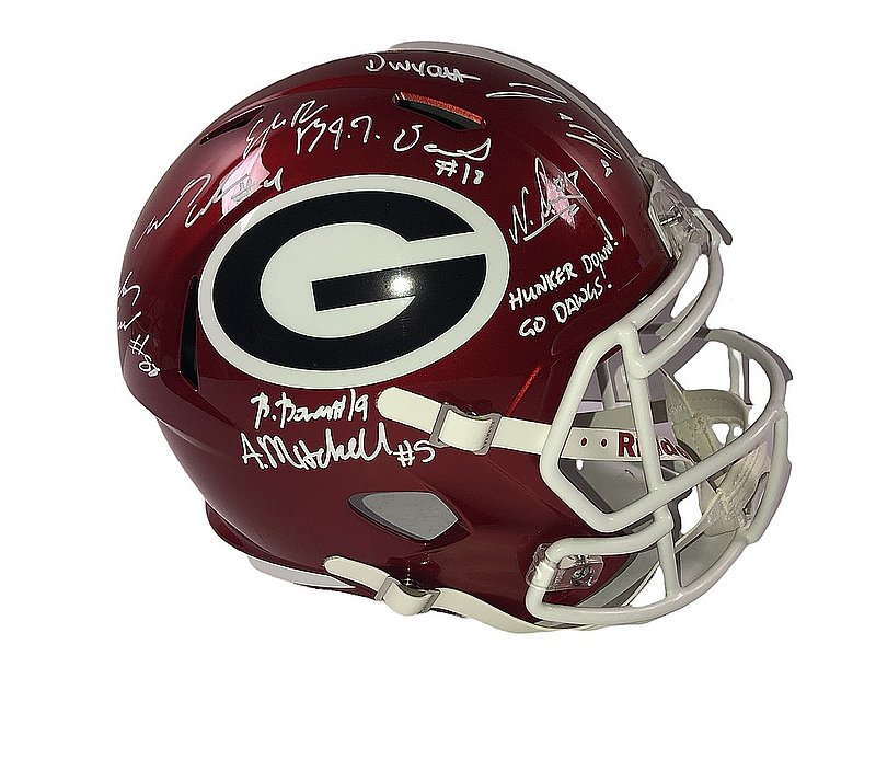 2021 National Champions Team Autographed Signed Georgia Bulldogs Riddell FLASH Speed Replica Helmet with 9 Sigs - Beckett QR Authentic
