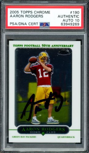Aaron Rodgers Autographed Signed 2005 Topps Chrome Rookie Card #190 Green Bay Packers Auto Grade Gem Mint 10 PSA/DNA 
