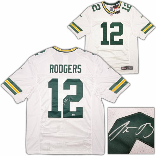 Aaron Rodgers Autographed White Nike Jersey - Beautifully Matted and Framed  - Hand Signed By Aaron Rodgers and Certified Authentic by Auto Fanatics