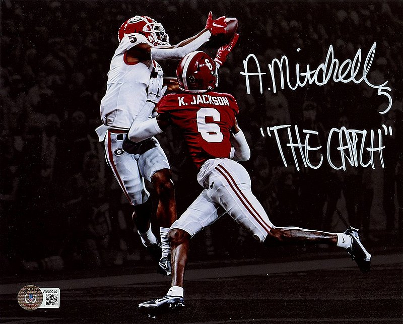 Adonai Mitchell Autographed Signed Georgia Bulldogs Spotlight TD Catch in 2022 National Championship vs Alabama 8x10 Photo with THE CATCH Inscription - Beckett QR Authentic
