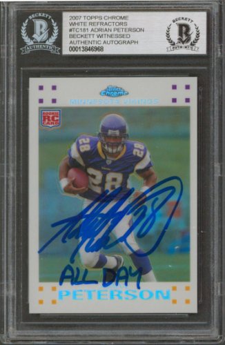 Adrian Peterson Autographed Signed 2007 Topps Chrome White Refractors #Tc81 Rc Card Beckett Slab 