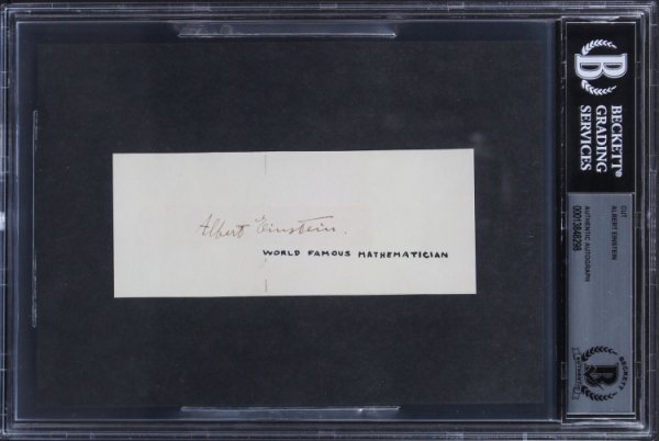 Albert Einstein Autographed Signed Authentic 2X5 Cut Signature Autographed Beckett Slabbed 