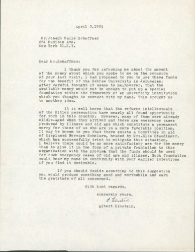 Albert Einstein Autographed Signed Authentic 8.5X11 1951 Typed Letter Beckett 