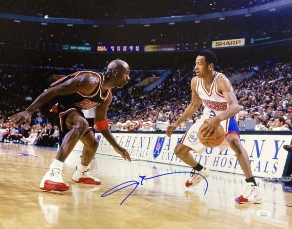 Allen Iverson Signed Framed 16x20 Philadelphia Lue Step Over Photo JSA ITP  at 's Sports Collectibles Store