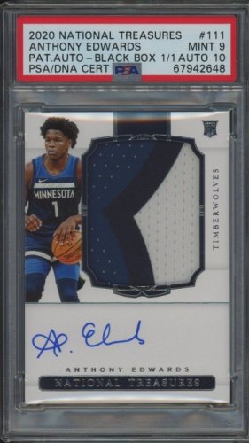 Anthony Edwards Autographed Signed 2020 National Treasures Rookie Rpa Patch Auto #1/1 PSA 10 Box