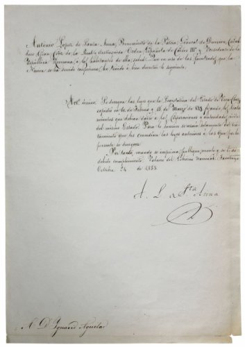 Antonio L Pez De Santa Anna Autographed Signed Authentic 8.75X12.5 1853 Document Beckett 