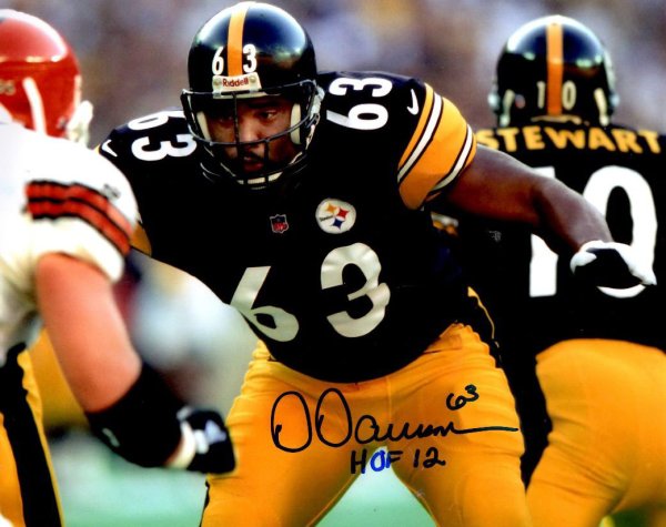PIC Dermontti Dawson Signed Pittsburgh Steelers 8x10 Blood Shot Photo JSA 
