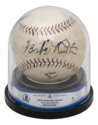 Babe Ruth Autographed Signed Bob Meusel Baseball Beckett Encapsulated Auto Grade 9