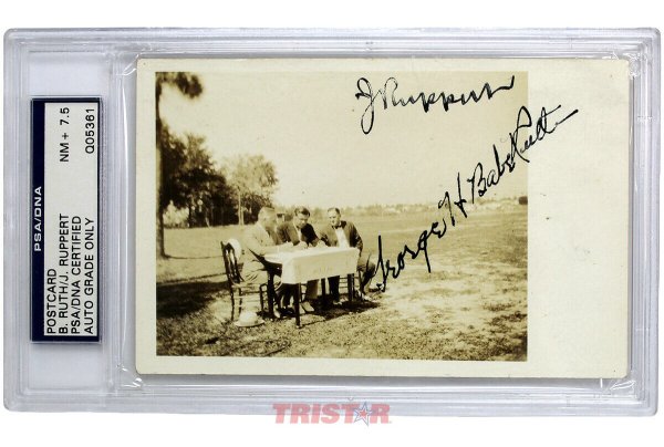 Babe Ruth Autographed Signed & Jacob Ruppert Autographed Postcard PSA Nm 7.5 Ny Yankees