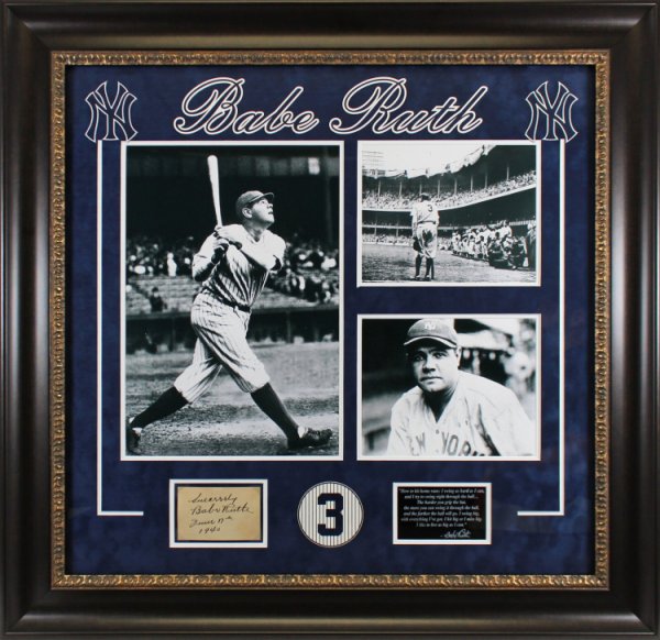 Babe Ruth Autographed Signed Yankees Sincerely & Framed 3X4.25 Cut Sig Auto 9! PSA & JSA