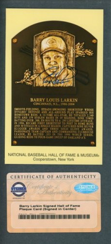 Barry Larkin Autographed Signed HOF Plaque Postcard Steiner Authentic Autograph