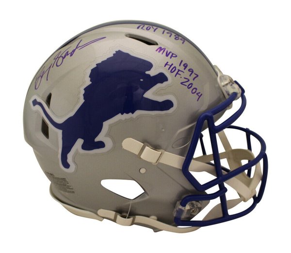 Barry Sanders Autographed Detroit Lions Throwback Mini Helmet Beckett  Witnessed