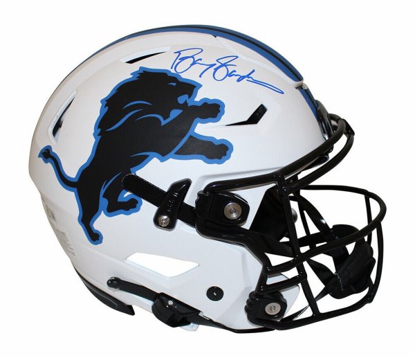 Schwartz Sports Memorabilia SANPRO325 Barry Sanders Signed Detroit Lions Lunar Eclipse White Matte Riddell Speed Authentic Helmet