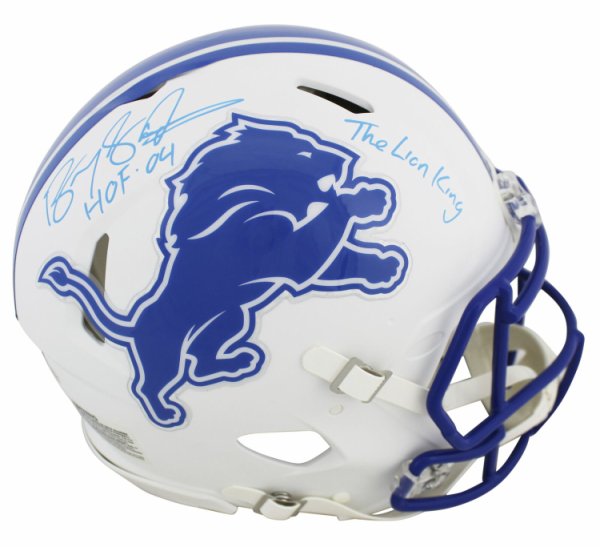 Barry Sanders Autographed Signed Lions 2X Insc Flat White Proline F/S Speed Helmet Beckett 