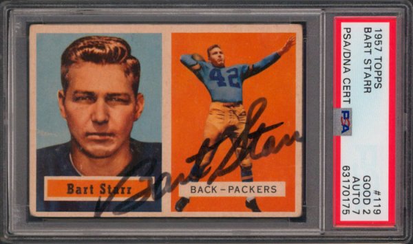 Bart Starr Autographed Signed Packers 1957 Topps Rookie Card Graded 2 Auto 7 PSA/DNA Slabbed
